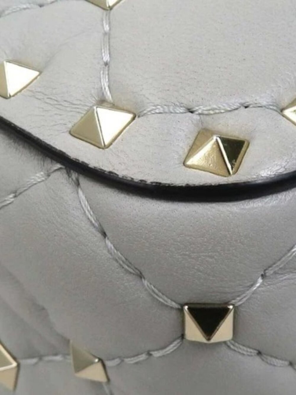 Auth Valentino Garavani Rockstud Handbag Shoulder Bag Light Gray/Gold - e61152g - Picture 6 of 16